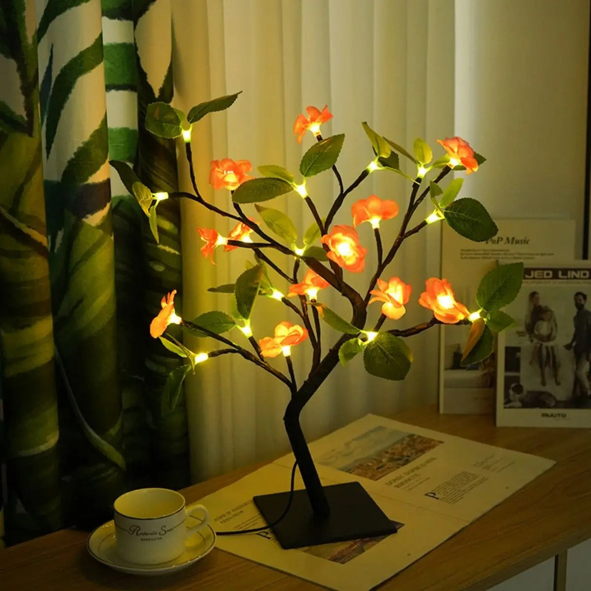 Peach blossom tree table lamp