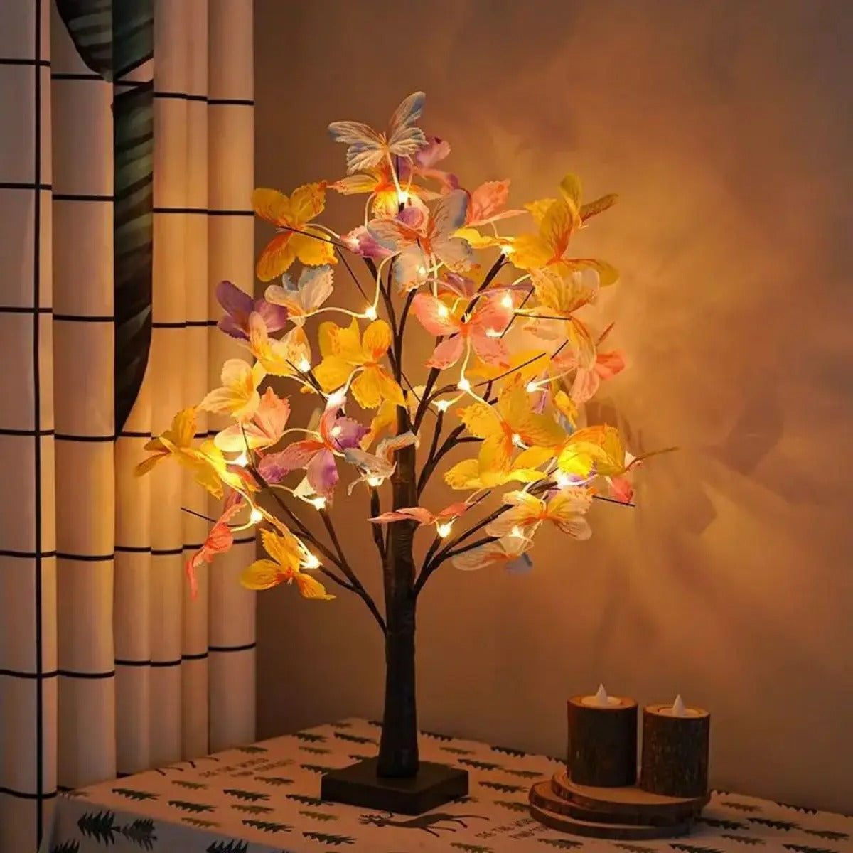 White Burch butterfly tree lamp